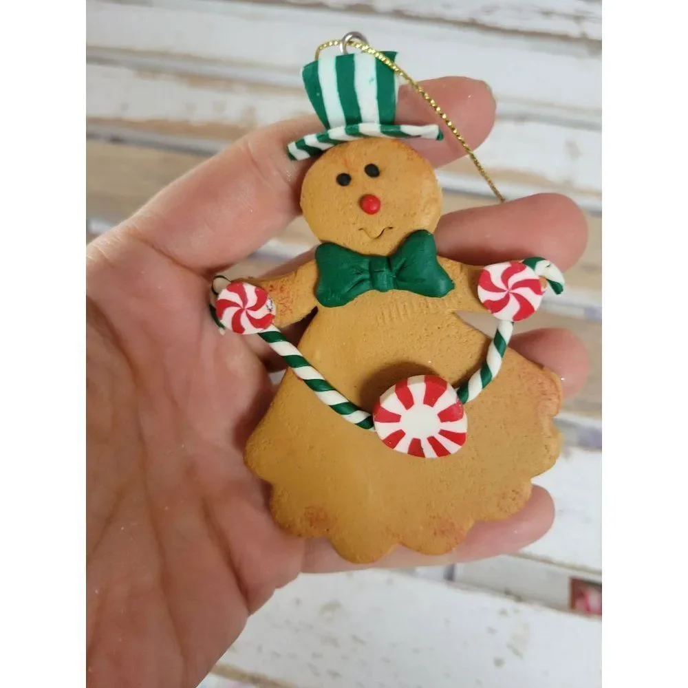 Green gingerbread vintage ornament peppermint Xmas holiday‎ tree candy cane